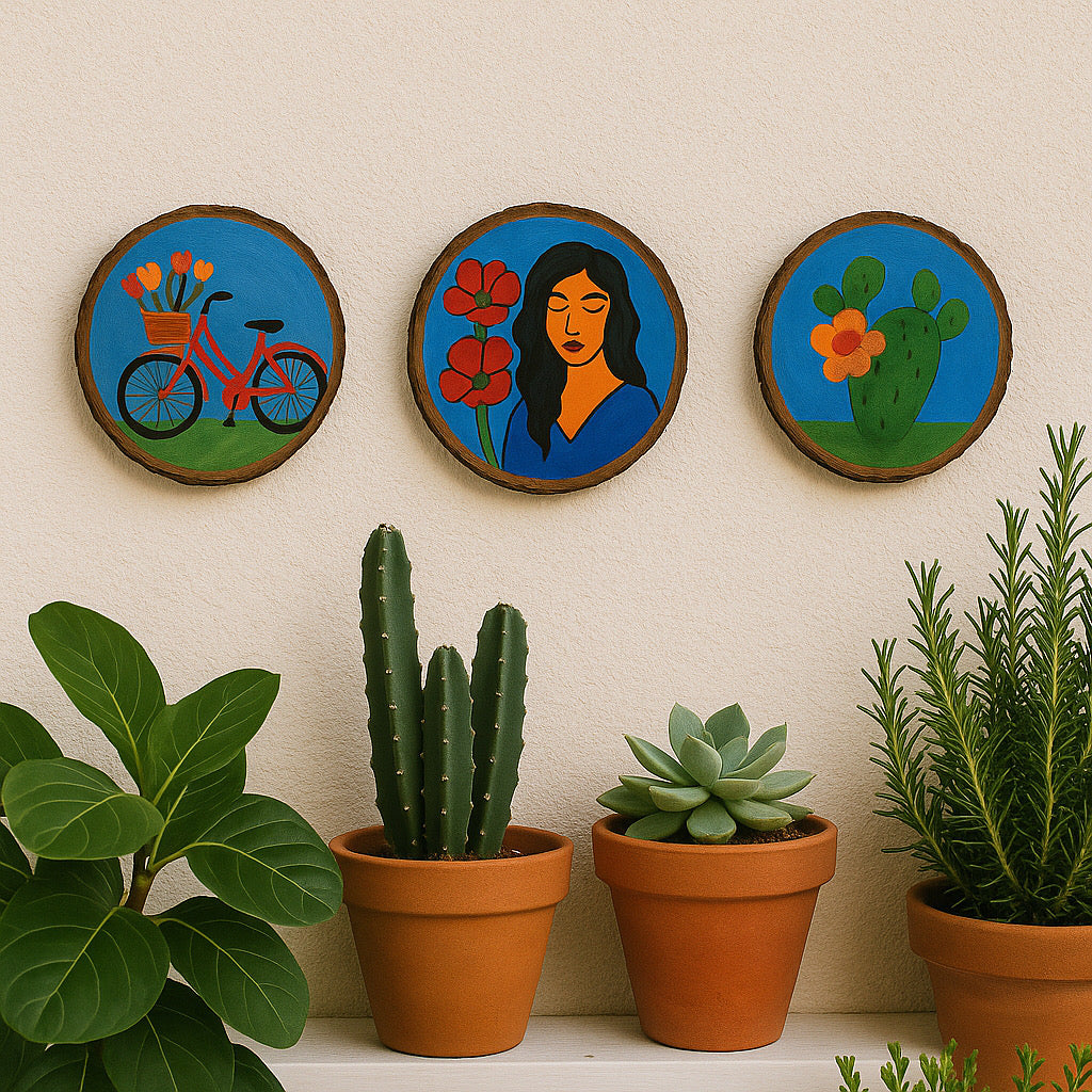 Botanical hand painted wooden slices